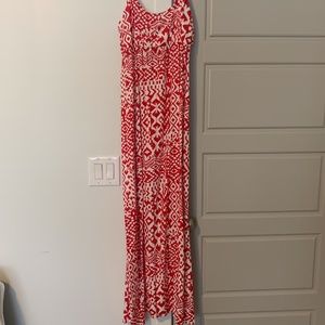Red and white spaghetti strap maxi dress